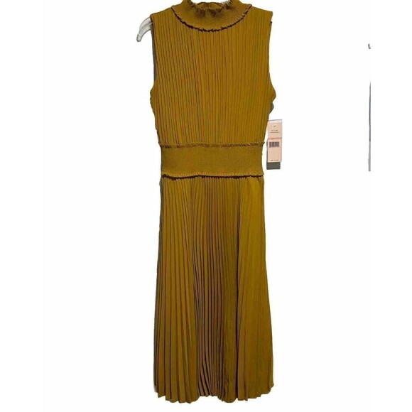 NWT Nanette Lepore Womens High Neck Pleated Smocked A-Line Dress Yellow 2 - Picture 3 of 13
